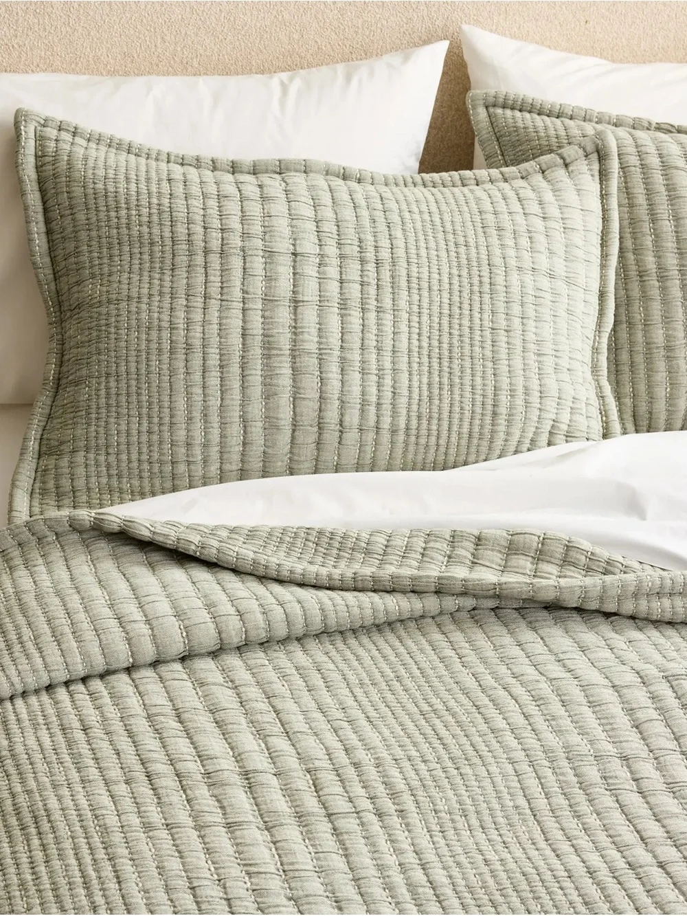 Organic Cotton Channel Stitch Coverlet With Sham Set